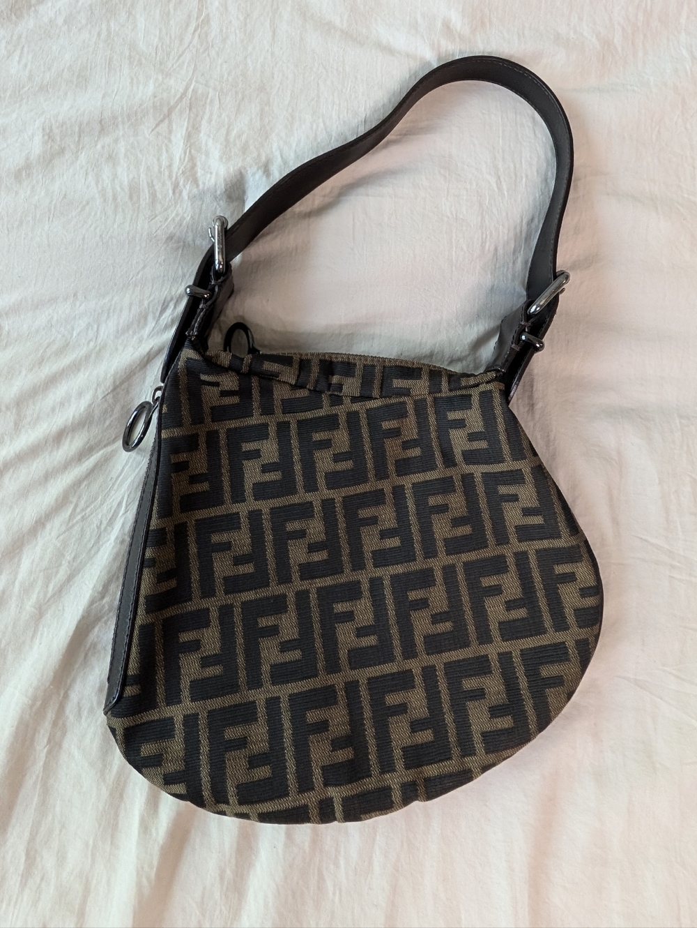 Fendi Brown FF Logo Canvas Shoulder Bag